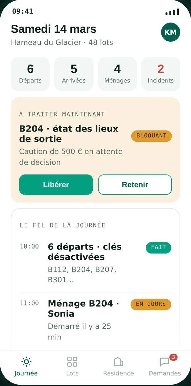 Manager — a queue, not a dashboard. Whatever blocks rises to the top.