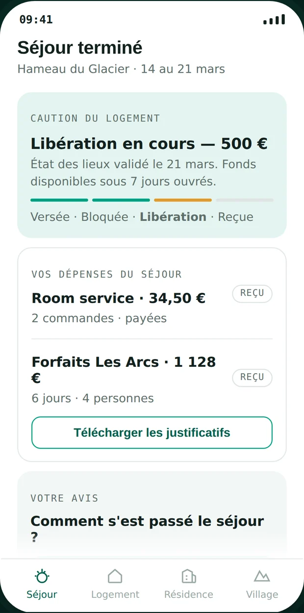 Après le départ — la caution suivie pas à pas, les dépenses, l'avis.